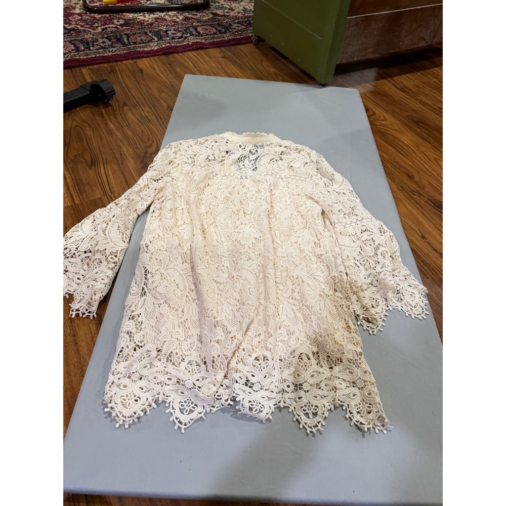 Boho Womens Maeve Anthropologie Lace Bell Sleeve Blouse 6 Cream